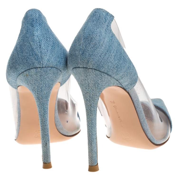 Pre Owned Gianvito Blue Denim and  PVC Plexi Pointed Toe Pump Size 36