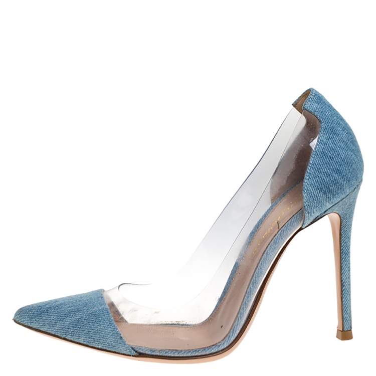 Pre Owned Gianvito Blue Denim and  PVC Plexi Pointed Toe Pump Size 36