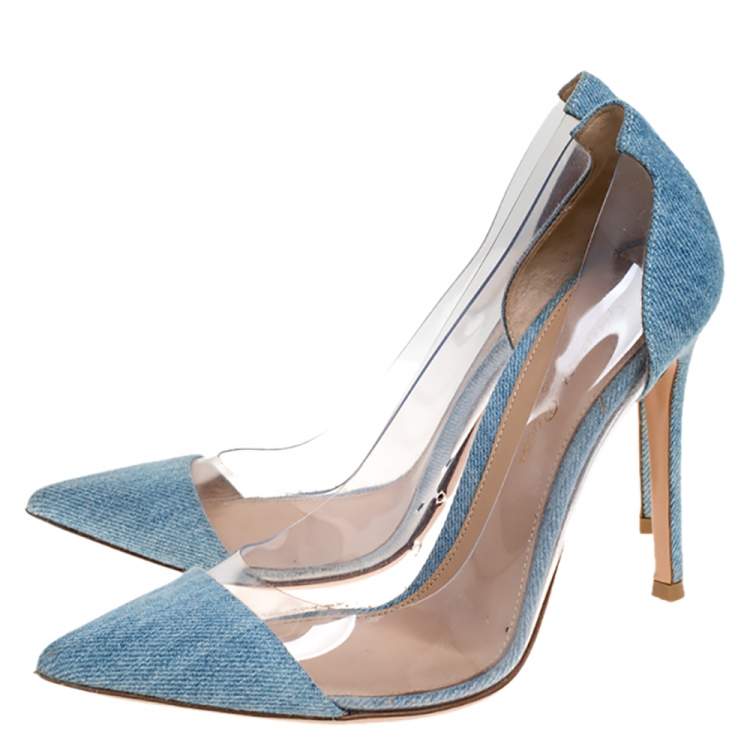 Pre Owned Gianvito Blue Denim and  PVC Plexi Pointed Toe Pump Size 36