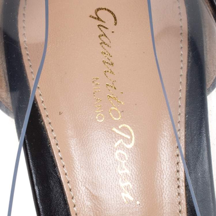 Pre Owned Gianvito Rossi Black Leather and PVC Plexi Pointed Toe Pumps Size 39.5