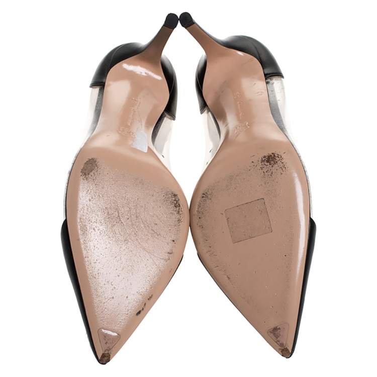 Pre Owned Gianvito Rossi Black Leather and PVC Plexi Pointed Toe Pumps Size 39.5