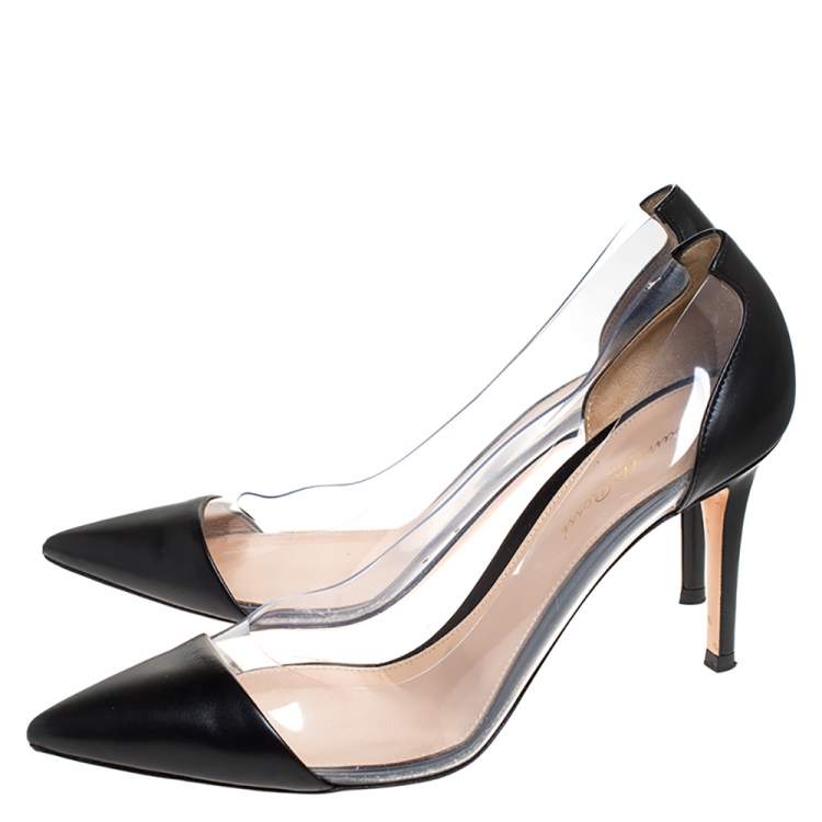 Pre Owned Gianvito Rossi Black Leather and PVC Plexi Pointed Toe Pumps Size 39.5