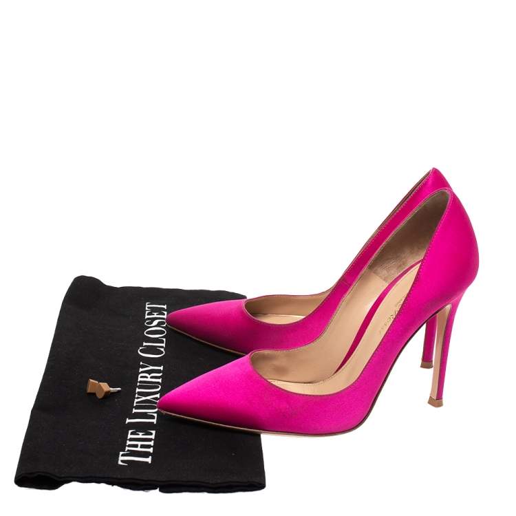 Pre Owned Gianvito Rossi Pink Satin Pointed Toe Pumps Size 36 