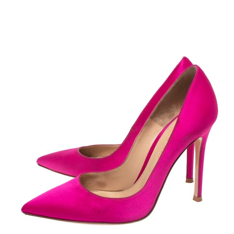Pre Owned Gianvito Rossi Pink Satin Pointed Toe Pumps Size 36 
