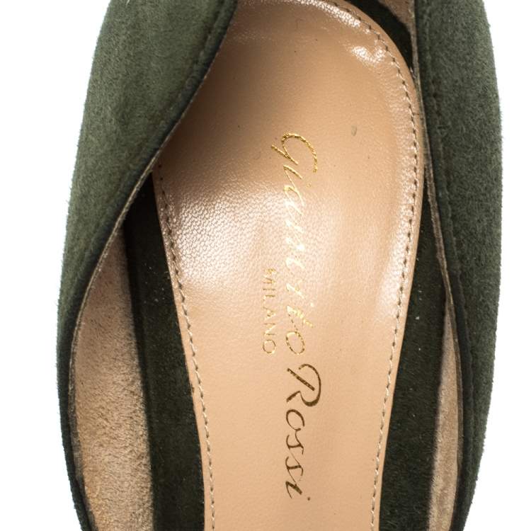 Pre Owned Gianvito Rossi Moose Green Suede Peep Toe D'orsay Pumps Size 37
