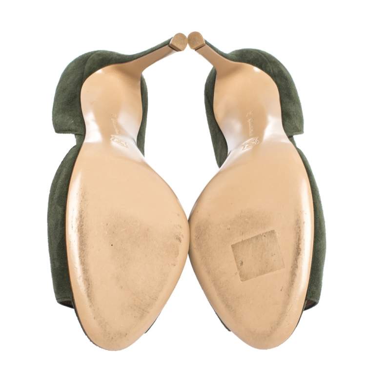 Pre Owned Gianvito Rossi Moose Green Suede Peep Toe D'orsay Pumps Size 37
