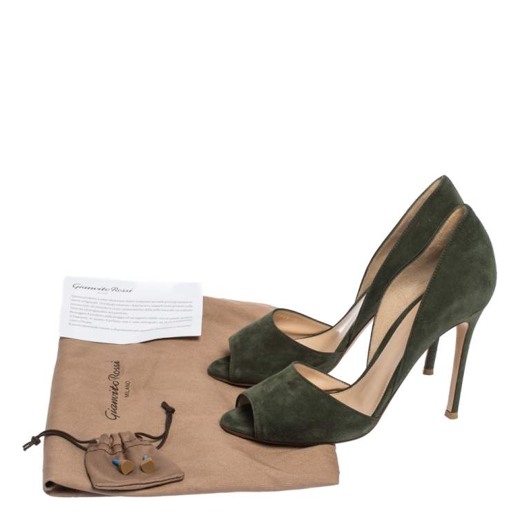 Pre Owned Gianvito Rossi Moose Green Suede Peep Toe D'orsay Pumps Size 37
