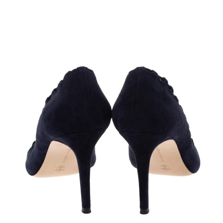 Pre Owned Gianvito Rossi Blue Suede Lace Bow Pumps Size 39