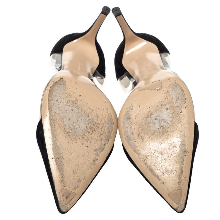 Pre Owned Gianvito Rossi Black Suede Leather And PVC Plexi Pointed Toe Pumps Size 39.5