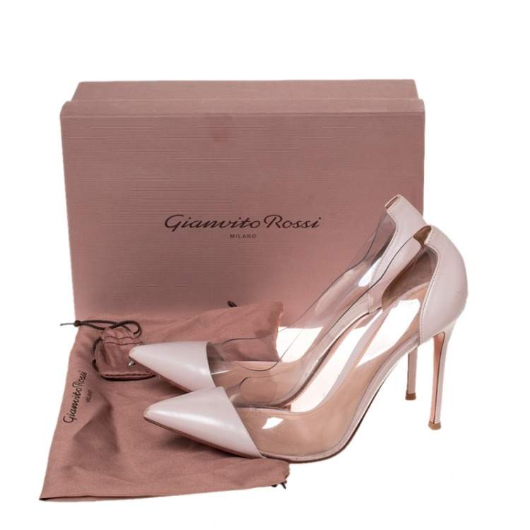 Pre Owned Gianvito Rossi Blush Pink Leather And PVC Plexi Pointed Toe Pumps Size 40.5