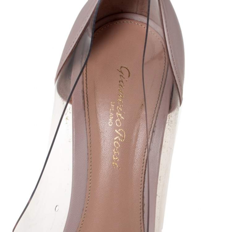 Pre Owned Gianvito Rossi Blush Pink Leather And PVC Plexi Pointed Toe Pumps Size 40.5