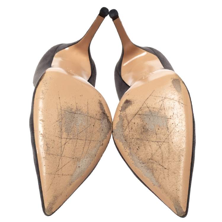 Pre Owned Gianvito Rossi Grey Suede Leather Pointed Toe Pumps Size 38.5