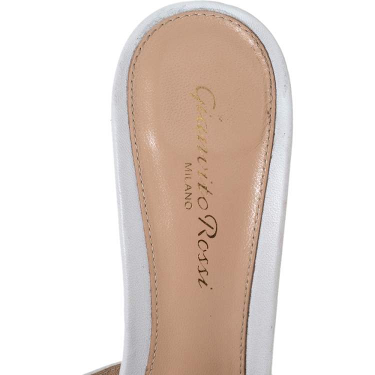 Pre Owned Gianvito Rossi White Leather Alise Peep Toe Mules Size 36.5