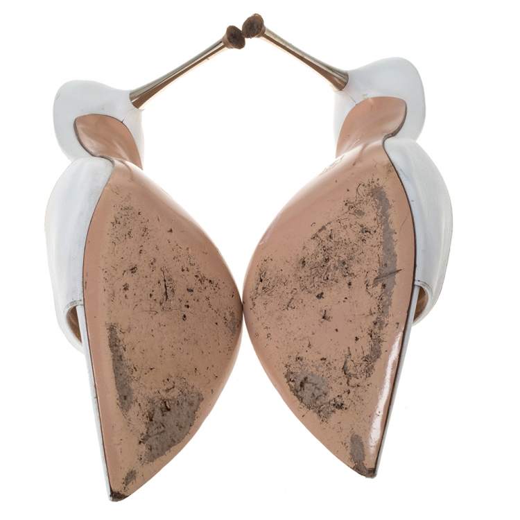 Pre Owned Gianvito Rossi White Leather Alise Peep Toe Mules Size 36.5