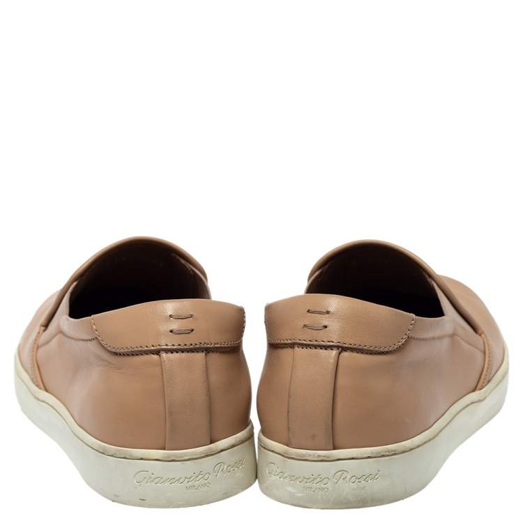 Pre Owned Gianvito Rossi Beige Leather Slip On Sneakers Size 38