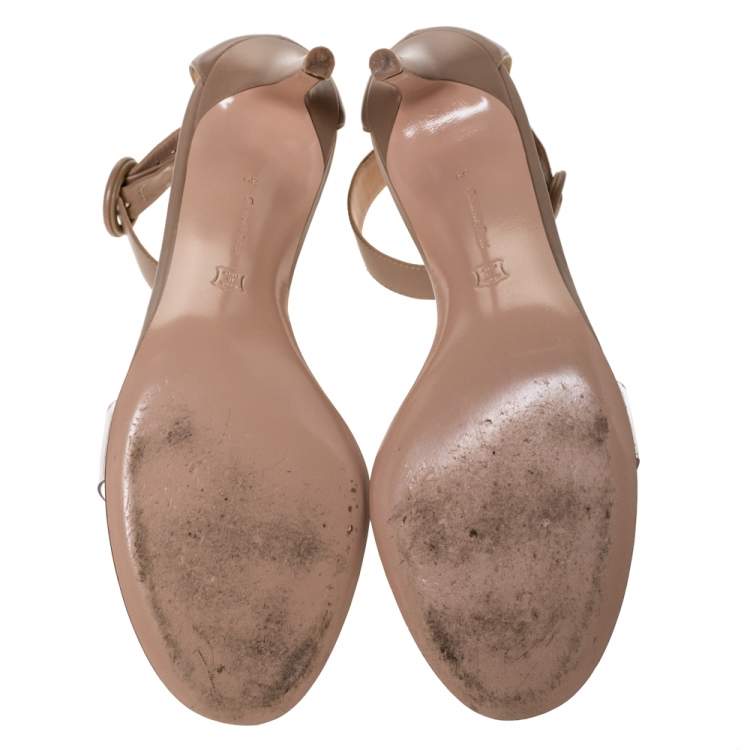 Pre Owned Gianvito Rossi Beige Leather And PVC Plexi Trasp Ankle Cuff Sandals Size 39