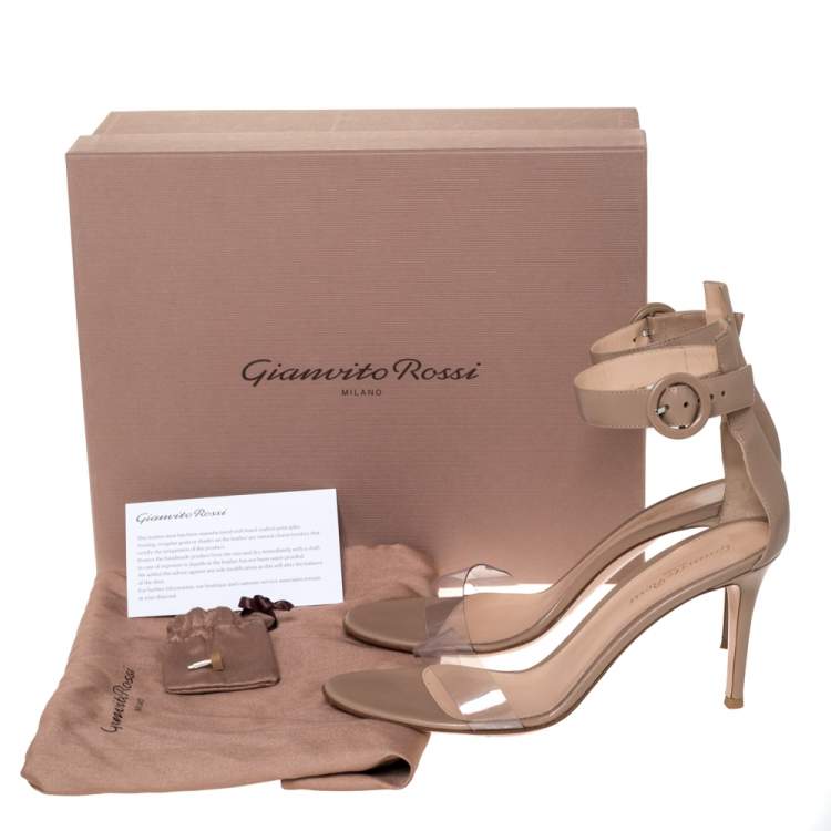 Pre Owned Gianvito Rossi Beige Leather And PVC Plexi Trasp Ankle Cuff Sandals Size 39