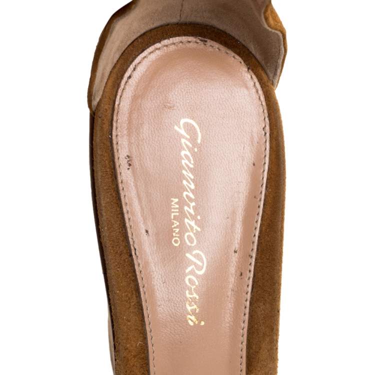 Pre Owned Gianvito Rossi Brown Suede Leather Cork Wedge Platform Ankle Strap Sandals Size 39.5