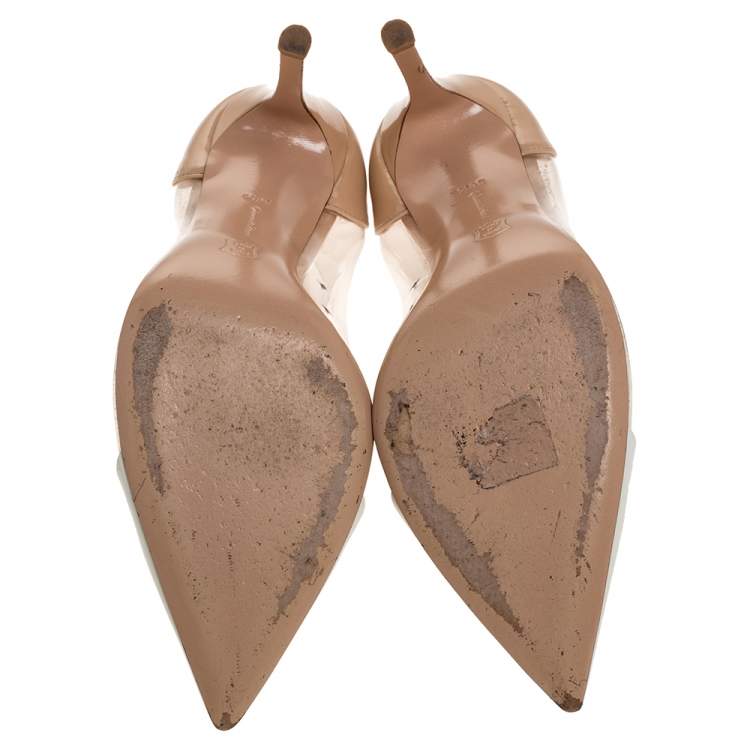 Pre Owned Gianvito Rossi Beige/White PVC and Leather Plexi Pointed Toe Pumps Size 36.5
