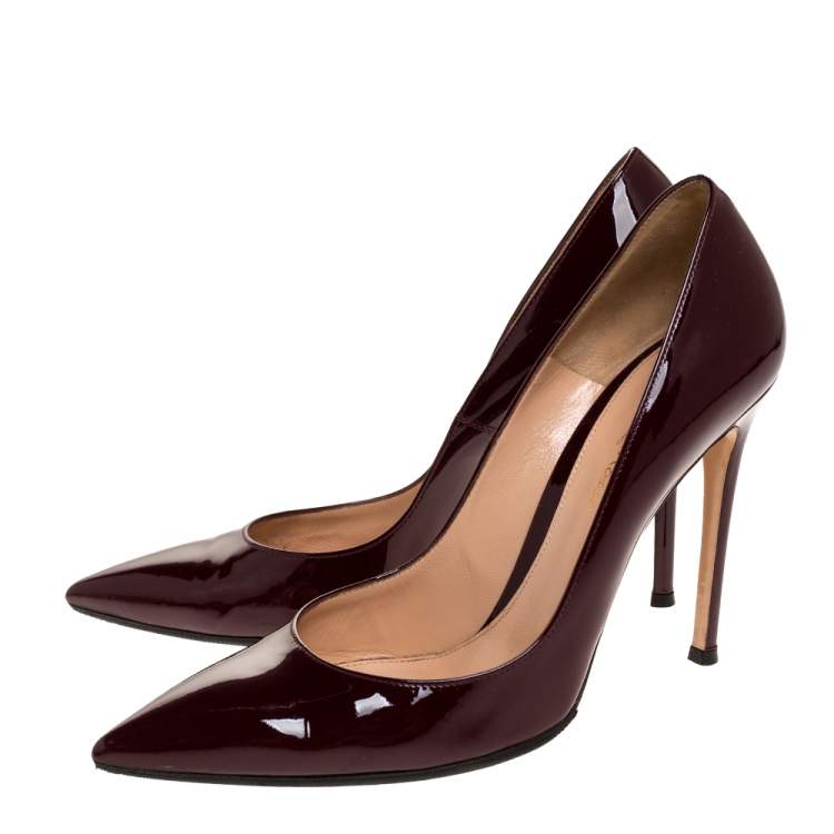 Pre Owned Gianvito Rossi Burgundy Patent Leather Pointed Toe Pumps Size 39.5