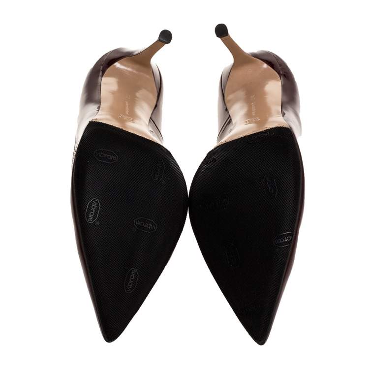 Pre Owned Gianvito Rossi Burgundy Patent Leather Pointed Toe Pumps Size 39.5