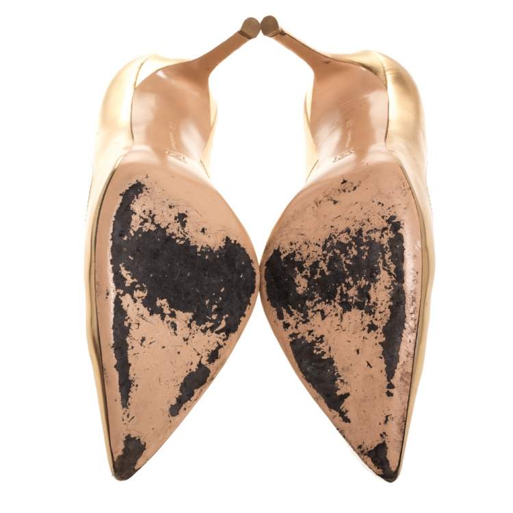 Pre Owned Gianvito Rossi Metallic Gold Leather Pointed Toe Pumps Size 39.5