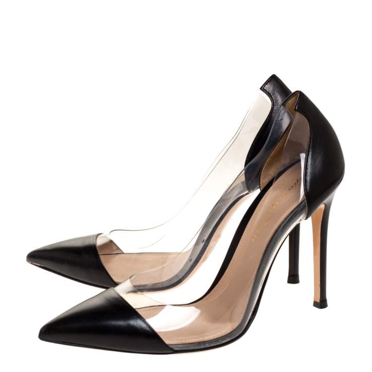 Pre Owned Gianvito Rossi Black Leather And PVC Plexi Pointed Toe Pumps Size 36