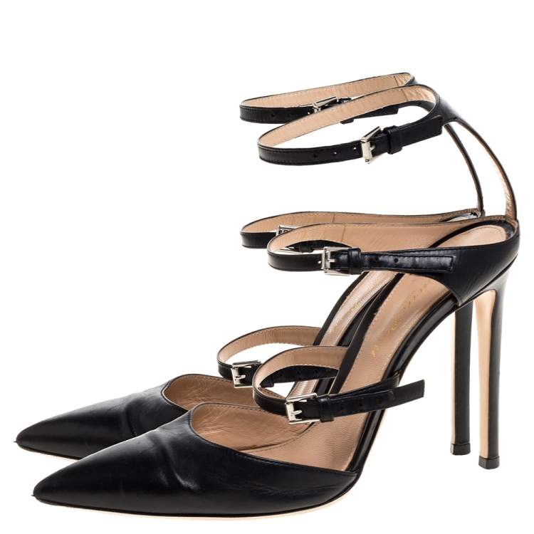 Pre Owned Gianvito Rossi Black Leather Carey Triple Ankle Strap Pumps Size 36