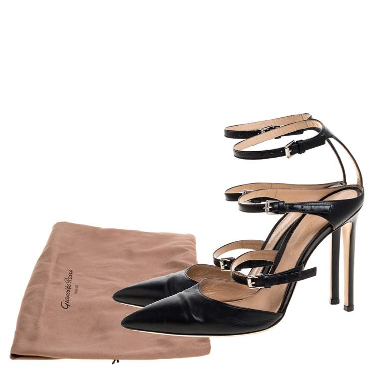 Pre Owned Gianvito Rossi Black Leather Carey Triple Ankle Strap Pumps Size 36