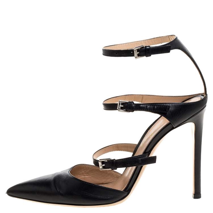 Pre Owned Gianvito Rossi Black Leather Carey Triple Ankle Strap Pumps Size 36