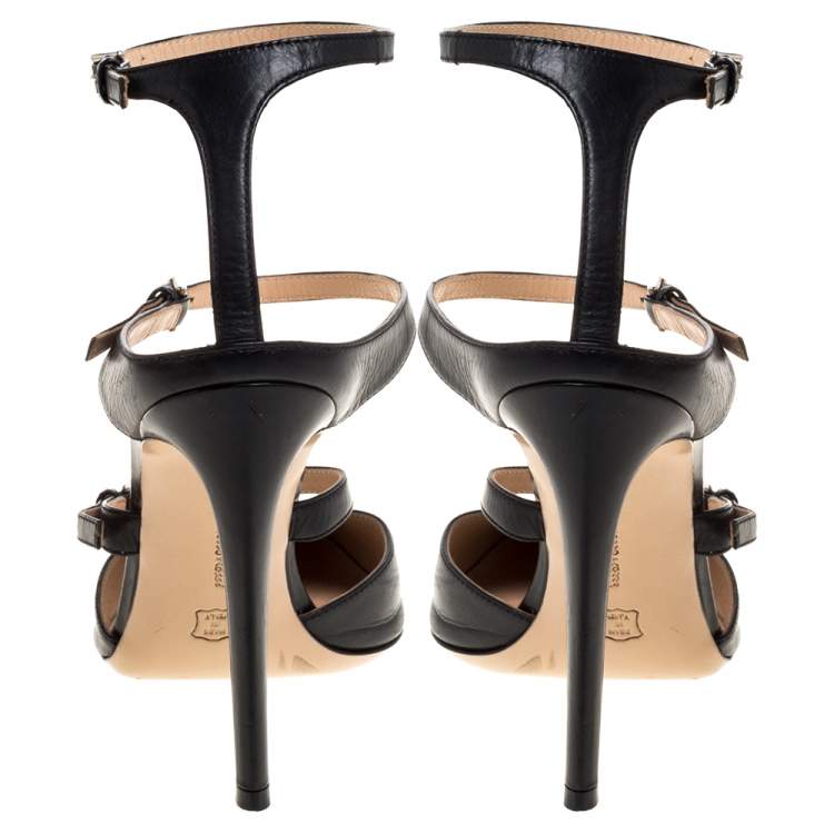 Pre Owned Gianvito Rossi Black Leather Carey Triple Ankle Strap Pumps Size 36