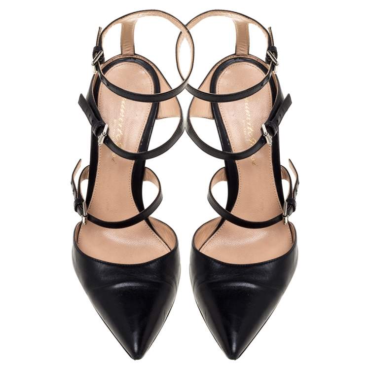Pre Owned Gianvito Rossi Black Leather Carey Triple Ankle Strap Pumps Size 36