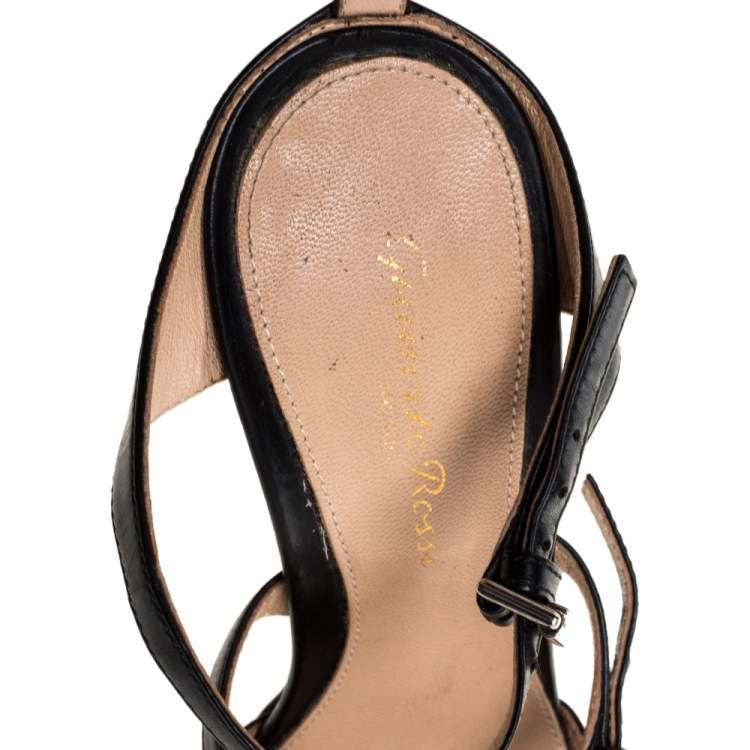 Pre Owned Gianvito Rossi Black Leather Carey Triple Ankle Strap Pumps Size 36