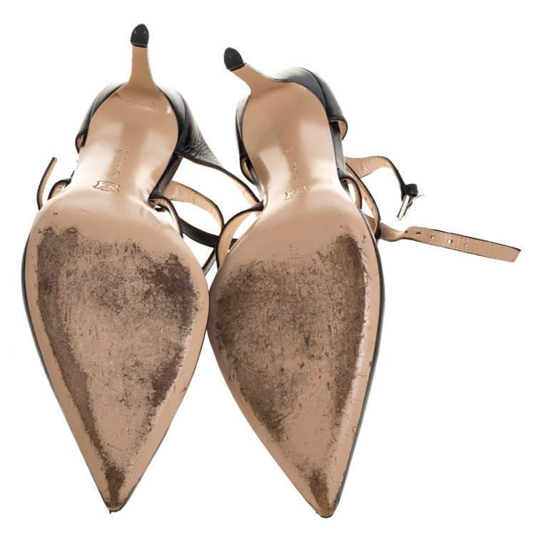 Pre Owned Gianvito Rossi Black Leather Carey Triple Ankle Strap Pumps Size 36