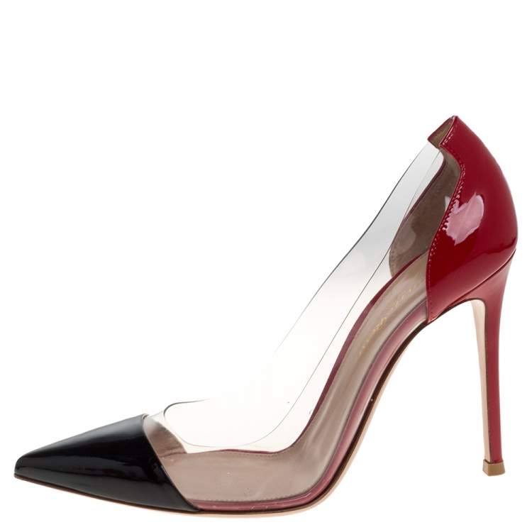 Pre Owned Gianvito Rossi Red/Black Patent Leather and PVC Plexi Pointed Toe Pumps Size 37