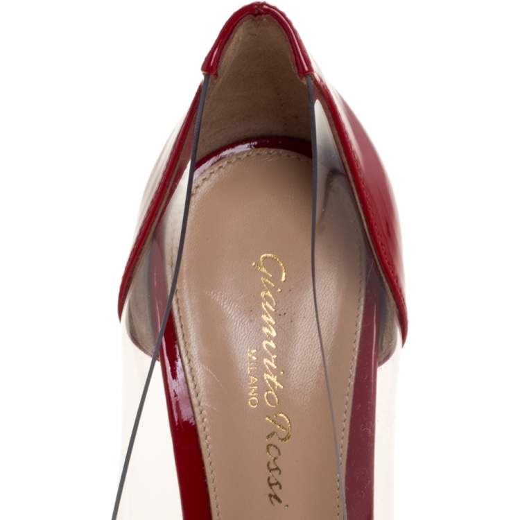 Pre Owned Gianvito Rossi Red/Black Patent Leather and PVC Plexi Pointed Toe Pumps Size 37