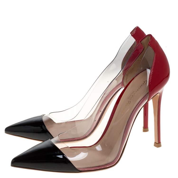 Pre Owned Gianvito Rossi Red/Black Patent Leather and PVC Plexi Pointed Toe Pumps Size 37