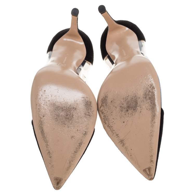 Pre Owned Gianvito Rossi Black Suede and PVC Plexi Pointed Toe Pumps Size 39