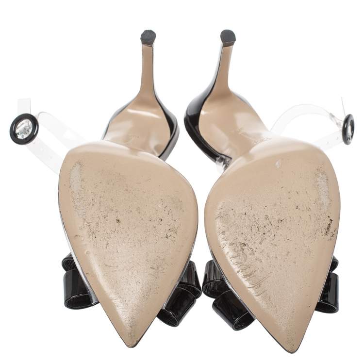 Pre Owned Gianvito Rossi Black/Transparent PVC Flexi Bow Slingback Peep Toe Pumps Size 38.5