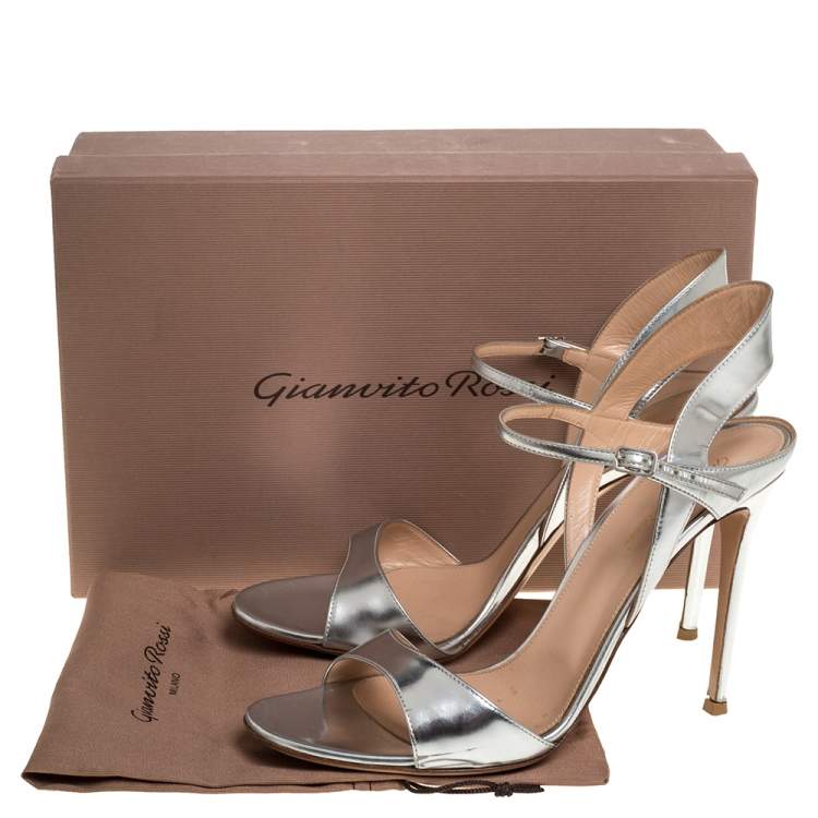 Pre Owned Gianvito Rossi Silver Leather Ankle Strap Sandals Size 41