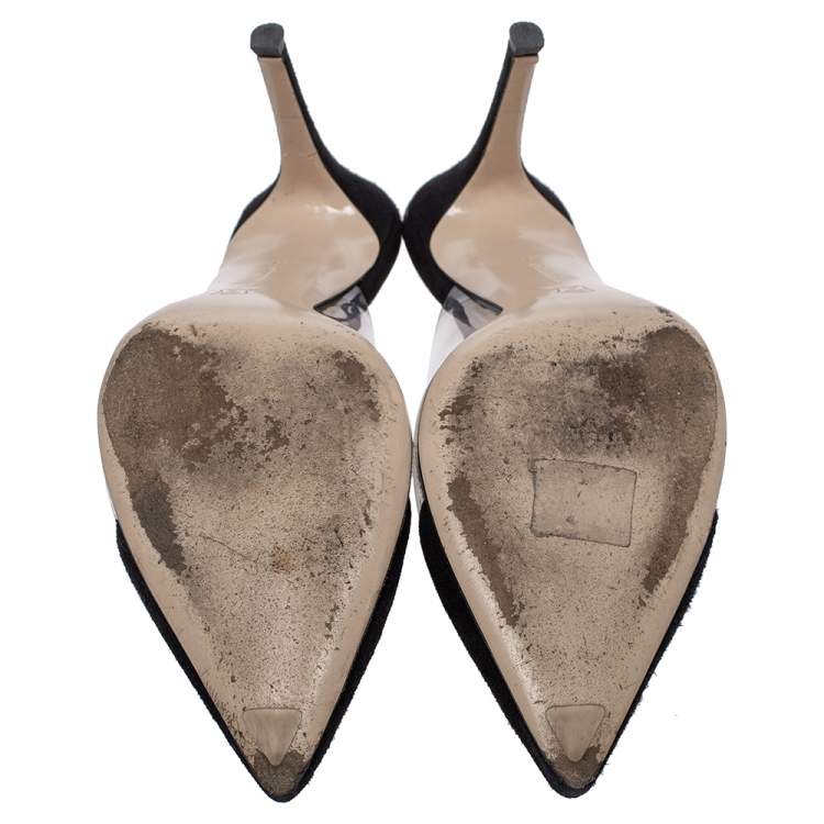 Pre Owned Gianvito Rossi Black Suede and PVC Plexi Pointed Toe Mule Sandals Size 39