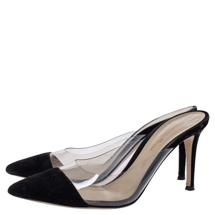 Pre Owned Gianvito Rossi Black Suede and PVC Plexi Pointed Toe Mule Sandals Size 39