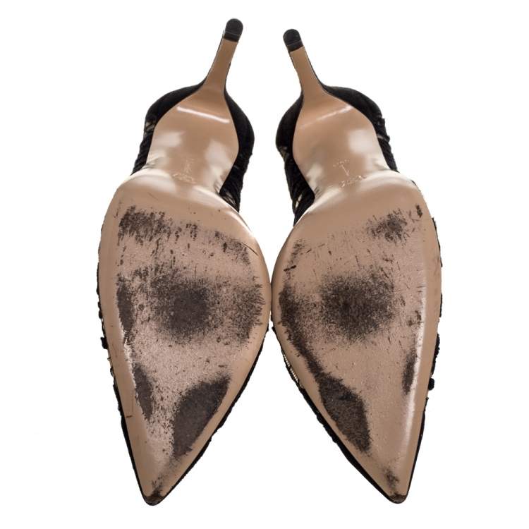 Pre Owned Gianvito Rossi Black Suede And Lace Pointed Toe Pumps Size 40.5