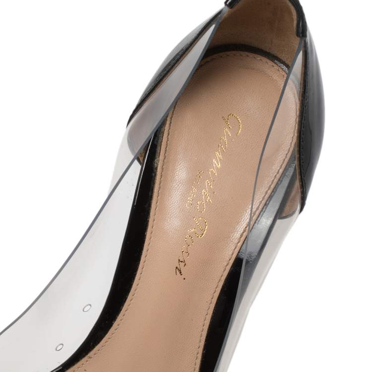 Pre Owned Gianvito Rossi Black Patent Leather And PVC Plexi Pointed Toe Pumps Size 35.5