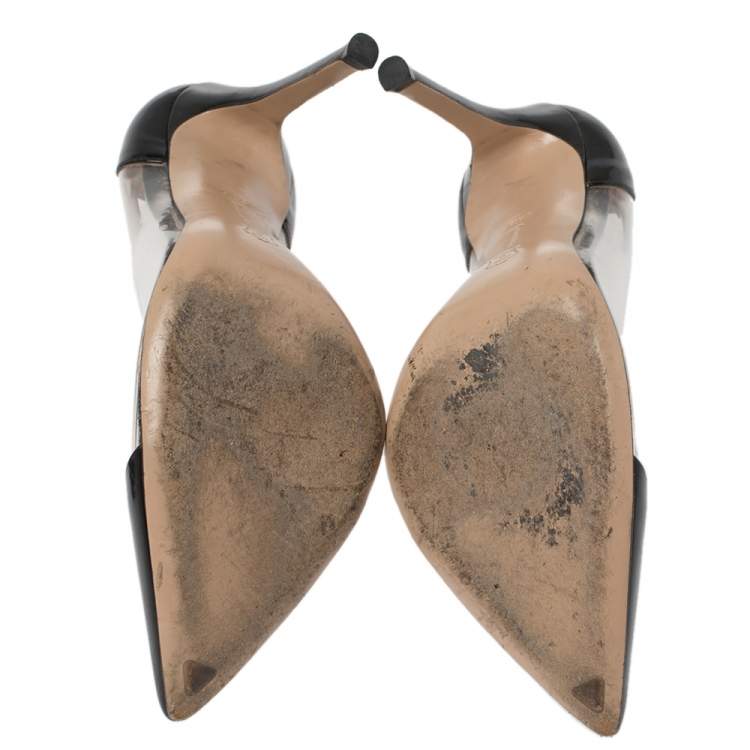 Pre Owned Gianvito Rossi Black Patent Leather And PVC Plexi Pointed Toe Pumps Size 35.5