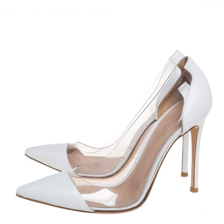 Pre Owned Gianvito Rossi White Leather and PVC Plexi Pointed Toe Pumps Size 39