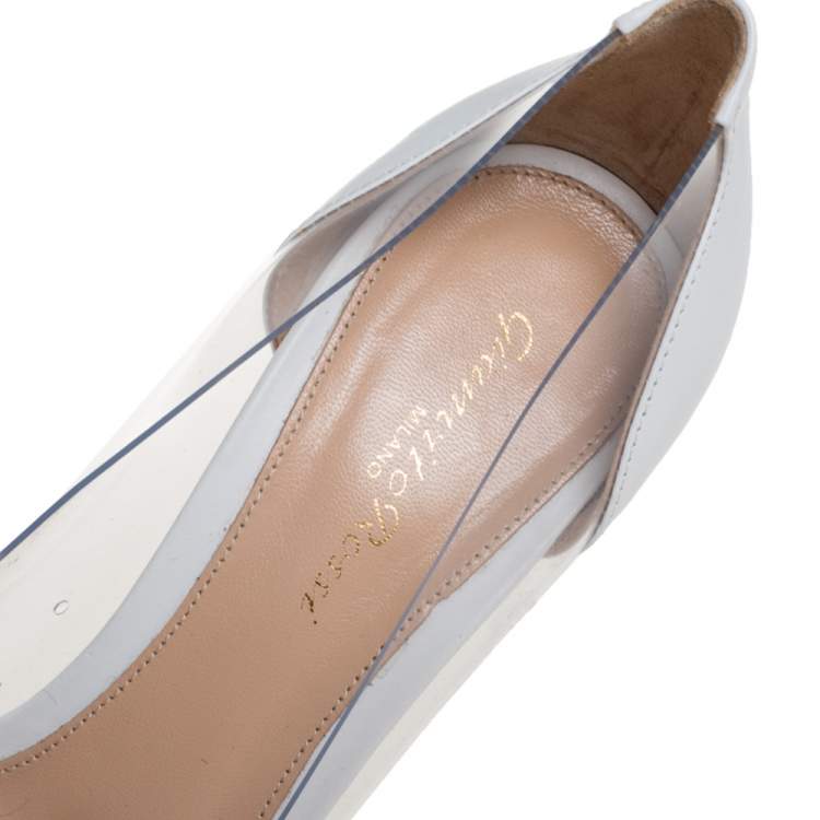 Pre Owned Gianvito Rossi White Leather and PVC Plexi Pointed Toe Pumps Size 39