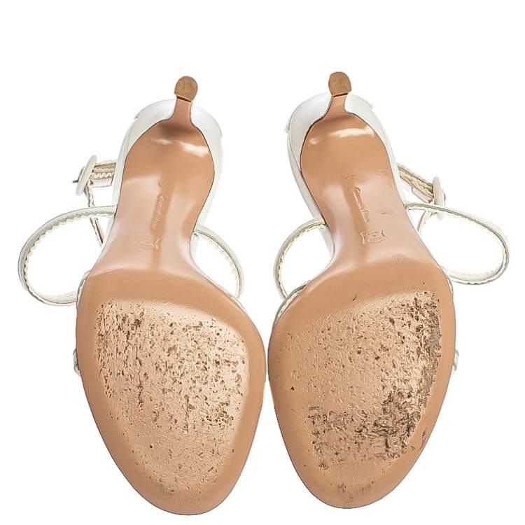 Pre Owned Gianvito Rossi White Criss Cross Leather Brad Strap Sandals Size 35