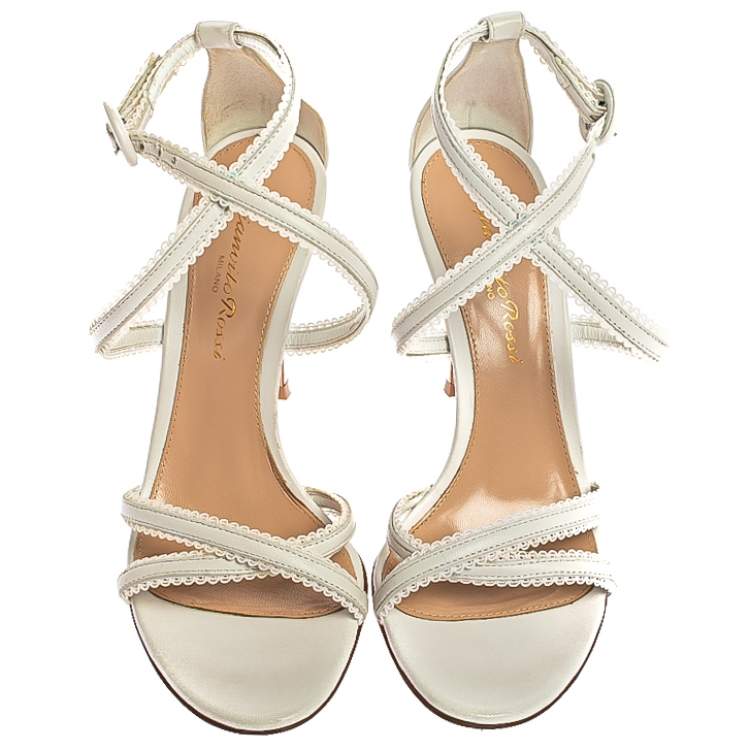 Pre Owned Gianvito Rossi White Criss Cross Leather Brad Strap Sandals Size 35