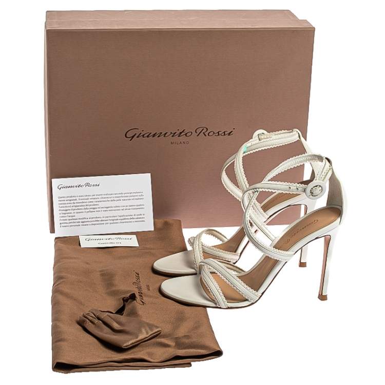 Pre Owned Gianvito Rossi White Criss Cross Leather Brad Strap Sandals Size 35